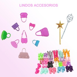 76 Ropa y Accesorios para muñecas, ropa para muñecas,16 ropa de muñeca, 20 Pares de Zapatos, 10 Bolsos, 30 Accesorios de joyería, de tamaño Adecuado para muñecas de 28 a 30 cm (11,5 a 12 Pulgadas)