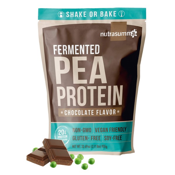 Nutrasumma 2.11 LB 100% Pea Protein Powder Fermented Chocolate -North American Sourced Peas - Plant Protein Powder (Non-GMO, Gluten Free, Vegan Friendly)
