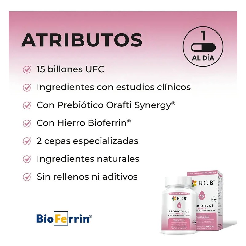 Bio B Probióticos Women con 15 billones UFC Hierro BioFerrin