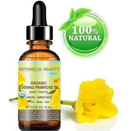 ORGANIC EVENING PRIMROSE OIL. 100% Pure / Natural / Undiluted / Unrefined /Certified Organic/ Cold Pressed Carrier Oil. Rich antioxidant to rejuvenate and moisturise the skin and hair. 0.5 Fl.oz.- 15 ml. by Botanical Beauty