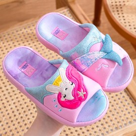 Kids Mermaid Slippers Household Anti-Slip Indoor Home Shoe for Girls and Boys(1-3 little kid, mermaid pink 02)