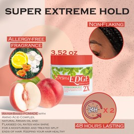 Zoysh Edge Perfect Control Super Extreme Hold 2X | Water-Based Pomade | For All Hair Types, 48Hrs Lasting, Non-Flaking, Allergy Free Fragrance (Peach Clear, Net Wt. 3.52Oz)