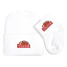 Future Tailgater Newborn Baby Knit Cap and Socks Set for Georgia Football Fans White