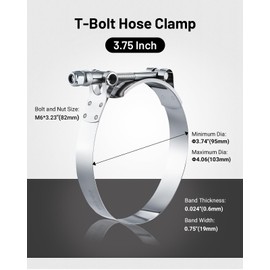 EVIL ENERGY 3.75 Inch T-Bolt Hose Clamps, Stainless Steel 304 Turbo Intake Clamps, 95-103mm Adjustable Range for 3-3/4" Hose ID, Intercooler Radiator Pipe Clamps for Silicone Coolant Hoses, 4PCS