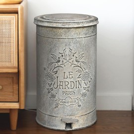 Quorvynne Dog Poop Trash Can with Lid-15L/4Gal,Commercial Outdoor Retro Metal Garbage Can with Foot Pedal,Perfect for Shopping Mall,Office,Pets Park,Backyard