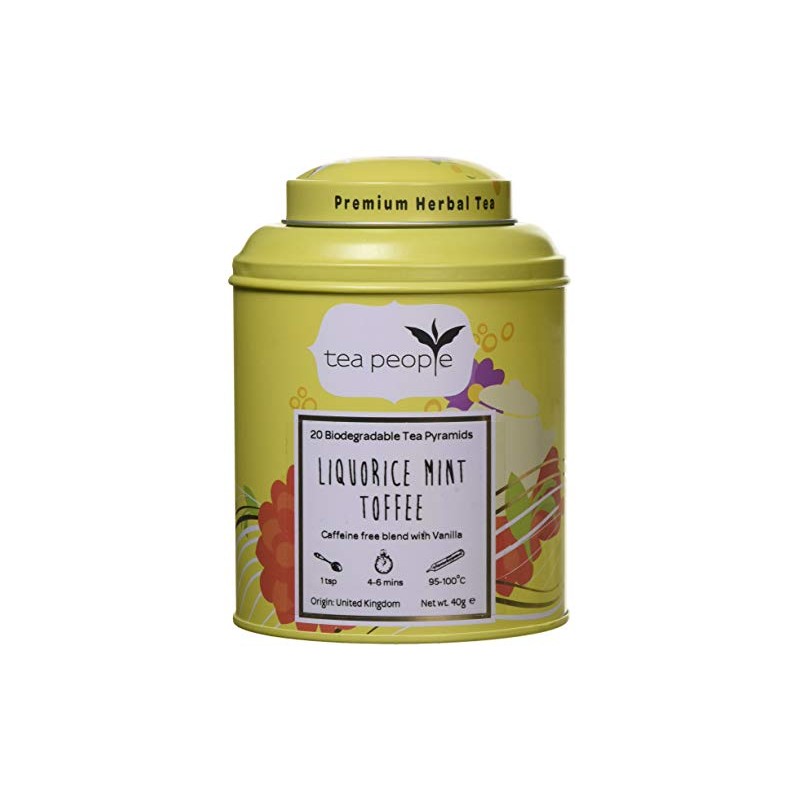 Tea People Liquorice Mint Toffee, 20 Tea Pyramids in Tin