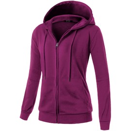 GIVON Womens Solid Color Zip UP Hoodies Sweatshirt with Kanga Pocket Long Sleeve Lightweight Hooded Jacket / DCF230-PURPLE-2XL