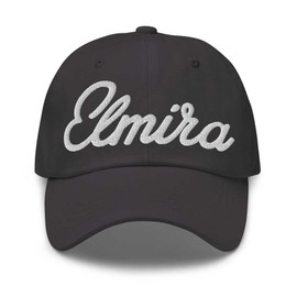 Elmira Baseball Cap Elmira Dad Hat Bold Baseball Script Michigan MI Hat Embroidered Souvenir Gift Dark Grey