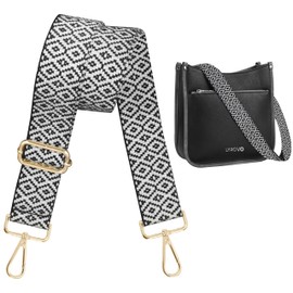 Lyrovo Adjustable Purse Strap Replacement for Women, 1.5" Wide Crossbody Shoulder Strap Boho Handbag Strap (Bohemia-Beige Black)