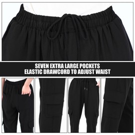 Jeere 6 Men's Chef Pants Classic 7 Pocket Chef Cargo Pants Baggy Kitchen Pants with Wide Elastic Waist and Drawstring (M) Black