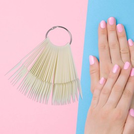 160pcs Practice Nails Tips Clear Nail Swatch Sticks with Ring Fan Shape Nail Art Practice Templates manicure Practicing Tools for Salon Home
