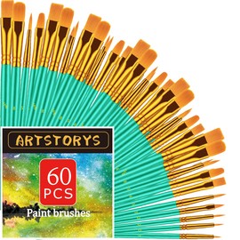 Paint Brushes Set, 60 Pcs Paint Brushes for Acrylic Painting, Oil Watercolor Acrylic Paint Brush, Artist Paintbrushes for Body Face Rock Canvas, Kids Adult Drawing Arts Crafts Supplies, Green