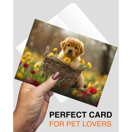Golden Retriever Puppy All Occasions Greeting Card - Dog with Flowers from Unique Dogs Party Delights Collection - Large 5x7 Inch - Blank Inside with White Envelope
