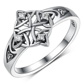 Daixiya Witches Knot Ring 925 Sterling Silver Celtic Witch Knot Ring Wiccan Pagan Jewelry Gifts For Women, 7, Sterling Silver, Cubic Zirconia