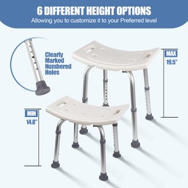 Ez2care Classic Shower Chair for Inside Shower, Certified 300 lbs,Non-slip Shower Seat with Suction Feet, Adjustable Stool for Inside Tub, Medical Shower Bench for Seniors, Elderly and Disabled, White