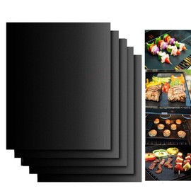 BBQ Grill Mat Set of 4 -Non Stick Oven Liners Teflon Cooking Mats - Perfect for Baking on Gas, Charcoal, Oven and Electric Grills - Reusable, Durable, Heat Resistant Barbecue Sheets For Grilling Meat