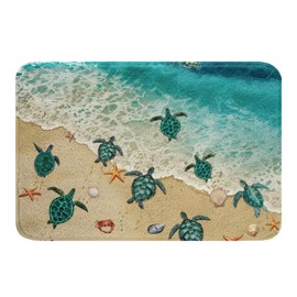 Green Sea Turtle Bath Mat Ocean Hawaii Beach Tropical Bathroom Rugs for Teens Boys,Tortoise Sea Waves Rug Starfish Conch Coastal Creature Door Mat Nautical Sea Animal Room Decor 20"x32"