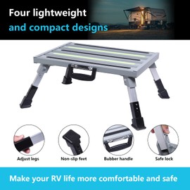 GarfatolRv Safety RV Steps,Large RV Step Stool Adjustable Aluminum Folding Platform Step with Non-Slip Rubber Feet and Luminous Tape Glow,Holds Up to 1500 lbs
