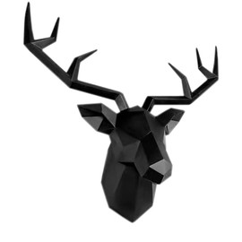 XYQXYQ Escultura de pared geométrica de cabeza de ciervo moderna estatua de cuerno de ciervo para colgar en la pared, decoración de galería, sala de estar, pared, cabeza de animal de resina, regalo (negro)