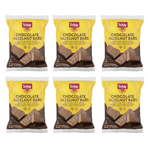 Schar - Chocolate Hazelnut Bars - Certified Gluten Free - No GMO's, Wheat or Perservatives - (3.7 oz) 6 Pack