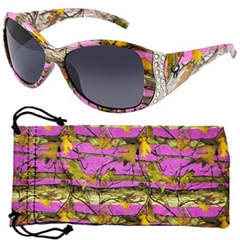 Hornz Purple Camouflage Polarised Sunglasses Country Girl Style Camo & Free Matching Microfiber Pouch – Purple Camo Frame - Smoke Lens