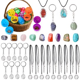 BABORUI 12pcs Prefilled Easter Eggs with Gemstones - DIY Necklace & Keychain Kit for Kids, Fun Easter Basket Stuffers, Egg Hunt Party Favors, Classroom Exchange Gift for Boys and Girls