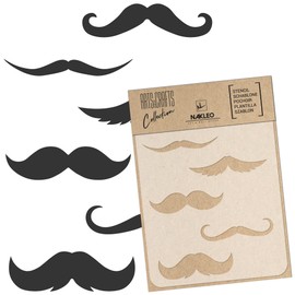 NAKLEO DIY Reusable Plastic Stencil - 15 x 21 cm - Moustache Elegance Barber Set - Art Craft Wall Painting Pattern Template Scrapbooking Decoupage - Fabric Furniture Wood