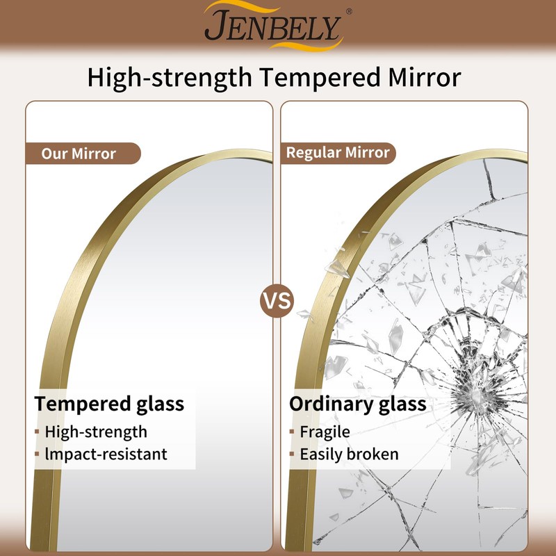 JENBELY Gold Oval Mirror, 17x30 Inch Pill Shaped Metal Frame