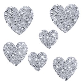 Grevosea 6 Pieces Heart Iron on Patches, 3 Sizes Iron on Patches for Women Glitter Applique Patches Iron on Rhinestones Chrome Heart Patches for Clothes Jeans Shoes Hats Backpack Decoration (Silver)