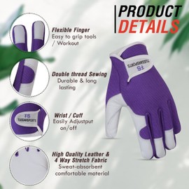 Tussan Sports Leather Gardening Gloves for Men and Women - Breathable Thorn Proof Gardening Gloves - Multipurpose Construction, Woodworking, Welding Gloves - Heavy Duty Work Gloves (Purple, S)
