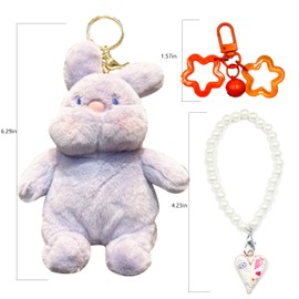 vaxvvik Cute Plush Rabbit Keychain Soft Purple Rabbit with White Pearl Heart Pendant, 2 Pcs Charms for Rubber Beach Bag, Christmas Gift for Women Purse, Backpack, Handbag, CP07