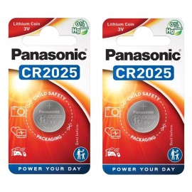 Panasonic 2 x CR2025 3V Lithium Coin Cell Battery for Car Remote, Key Fob, Glucose Monitor