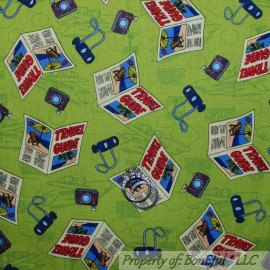 Quilting Treasures BonEful Fabric FQ Cotton Quilt Green World Map Travel Paddington Bear Kid Camera