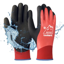Thermal Work Gloves for Cold Weather, Waterproof Winter Gloves, Touchscreen, Super Grip, for Gardening, Fishing, Car Washing, Freezer Gloves, Red, Small