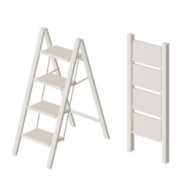 HillhutApex 4 Step Ladder, Lightweight Foldable 4 Step Stool with Anti-Slip Wide Pedal, 330lbs Capacity Aluminum Ladder for Household,Office,Garage(White)