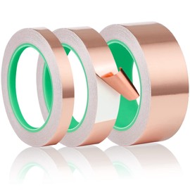 Swpeet 3 Rollen 3 Größe Kupferfolie Band Set, 1/2 Zoll x 66 FT, 1Zoll x 66 FT, 2Zoll x 33 FT Doppelseitiges leitfähiges Kupferfolie Klebeband für Abschirmung Elektrische Reparaturen Erdung Löten