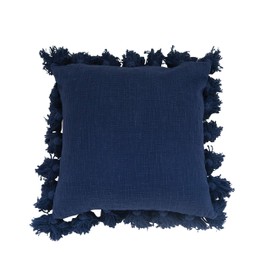 Creative Co-Op Navy Blue Square Cotton Pillow with Tassels
