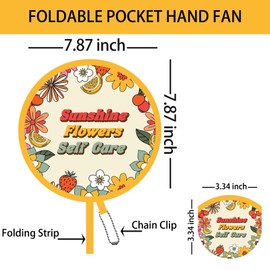 SUJJY 4 Pack Beach Style Hand Fan, Foldable Multi-Role Round Fans for Travel, Events, Indoor & Outdoor (Beach More)