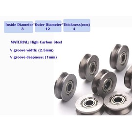 CHEERBRIGHT 50 Pieces Deep V Groove Guide Pulley Rail Ball Bearings Wheel for Precision Instrument Sewing Machinery Doors and Windows, (3x12x4mm)