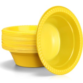 wlilupah 60 Pack 12oz Yellow Disposable Plastic Bowls Dessert, Ice Cream, Salad, Soup Serving Cups for Party, Picnic, Food Snacks (Yellow)