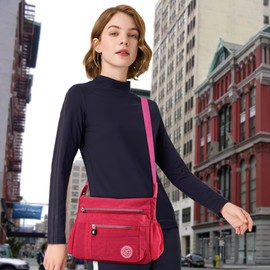 DEEVORCA Shoulder Bags Women's Casual Messenger Bag Fashion Multiple Pockets Nylon Waterproof Lightweight Shoulder Bag Daily Travel Work Shopping Shoulder Bags, Red (red B)