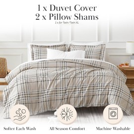 Southshore Fine Living, Inc. Oversized Plaid Duvet Cover Queen Size/Full Size, Checkered Bedding Set, 1 Full/Queen Duvet Cover Set, 2 Pillow Shams Standard Size - Vilano Plaid Mocha