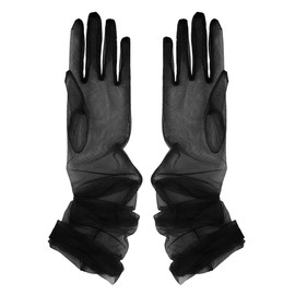 Aniler Women's 27'' Long Tulle Gloves Sheer Wedding Bridal Gloves Elbow Length Opera Party Gloves (Black)