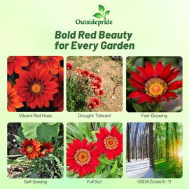 Outsidepride New Day Red Shades Gazania Seeds for Planting – 50 Pcs Perennial, Low-Maintenance, Drought-Tolerant Ground Cover Seeds for Vibrant Summer & Fall Flowers, Great for Outdoor Gardens