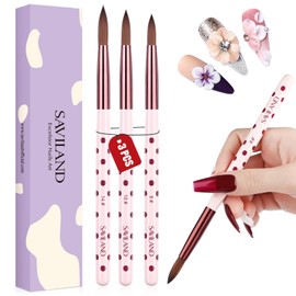 SAVILAND 3 Stück Acryl Pinsel für Nägel: Profi Nagel Pinsel für Acryl Nägel 5A+Grade Borsten Nailart Pinsel für Acrylpulver Nägel Acryl Liquid Nägel Pinsel für Gelnägel Acryl Nägelset (Größe 8/10/14)