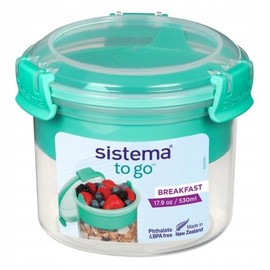 Sistema 6 x To Go Breakfast Containers with Spoons for Breakfast On the Go 530 ml Mint Colour