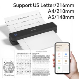 HPRT Portable Printers Wireless for Travel, Bluetooth Thermal Printer Compatible with iOS, Android & Laptop, Support 8.5x11 US Letter&A4 Thermal Paper, Inkless Mobile Printer for Home, Black