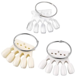 3 Sets Plastic Nail Swatches Crown Shape Fake Tips Nail Polish Display Board Practice Tool with Metal Ring Holder(Clear, White, Beige)