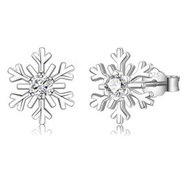 LYTOPTOP Silver Snowflake Stud Earrings, S925 Sterling Silver Snowflake Cubic Zirconia Hypoallergenic Snow Winter Jewellery Christmas Gifts for Women Girls, with Gift Box