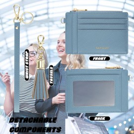 New Fashion Kingdom Wristlet Keychain Wallet For Women Small Wallet RFID Blocking Slim Leather Credit Card Holder With Zipper Pocket (Multifunction, Blue)